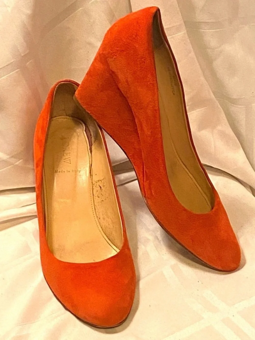 J Crew Orange Suede Wedge Pumps
